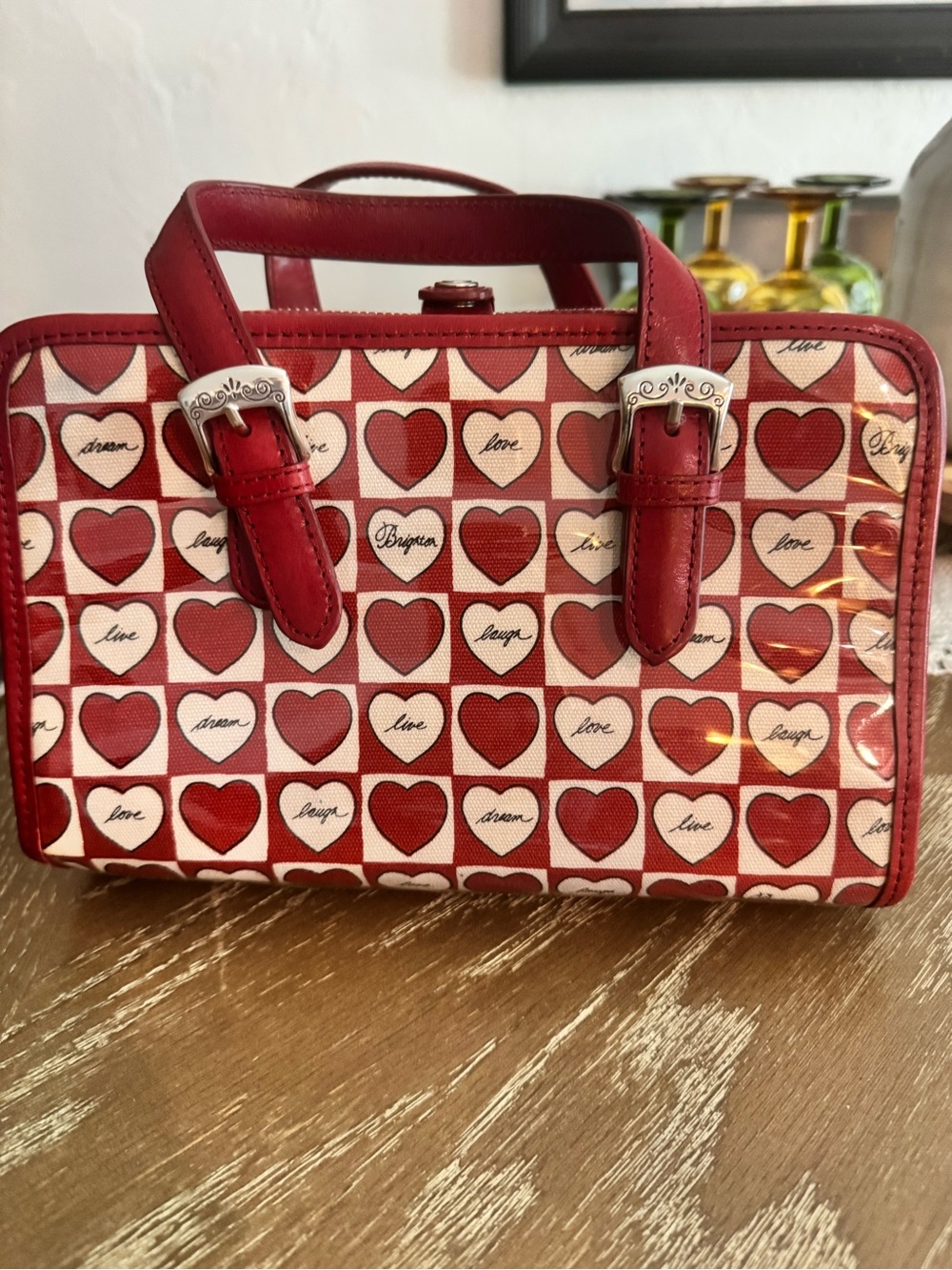 Rare and Hard to Find Brighton Red Heart-Print Cosmetic Bag